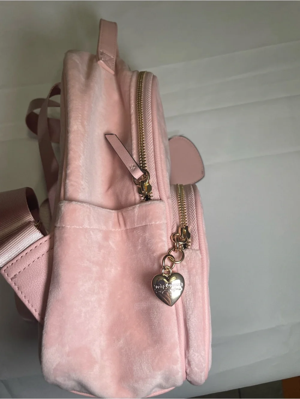 Juicy Couture Soft Pink Velvet  Mini Backpack with Heart Charm‎